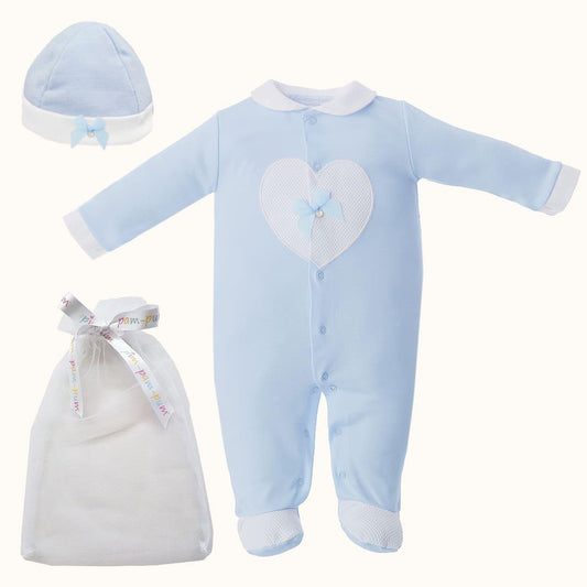 Babygrow e Gorro Heart Azul - Pim-Pam-Pum Baby