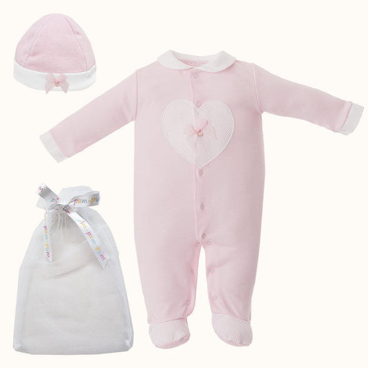 Babygrow e Gorro Heart Rosa - Pim-Pam-Pum Baby