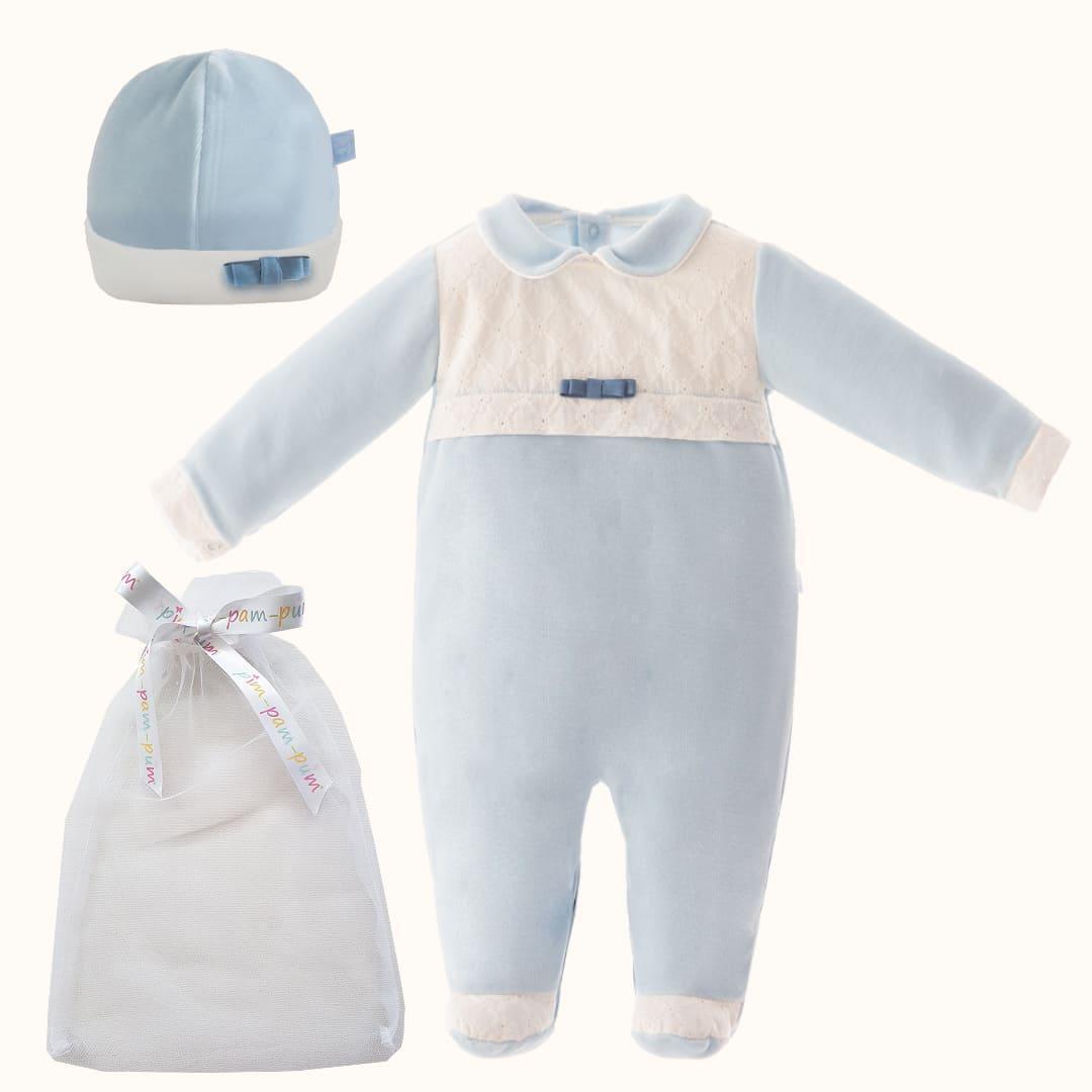 Babygrow e Gorro Romantic 2 Azul - Pim-Pam-Pum Baby