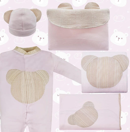 Conjunto Primeira Roupa Teddy Rosa - Pim-Pam-Pum Baby