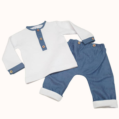 Fatinho 2 Peças Denim Branco/Azul - Pim-Pam-Pum Baby