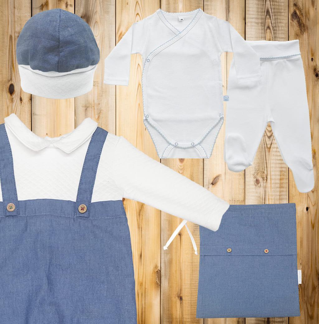 Primeira Roupa Mini Denim Branco Azul - Pim-Pam-Pum Baby