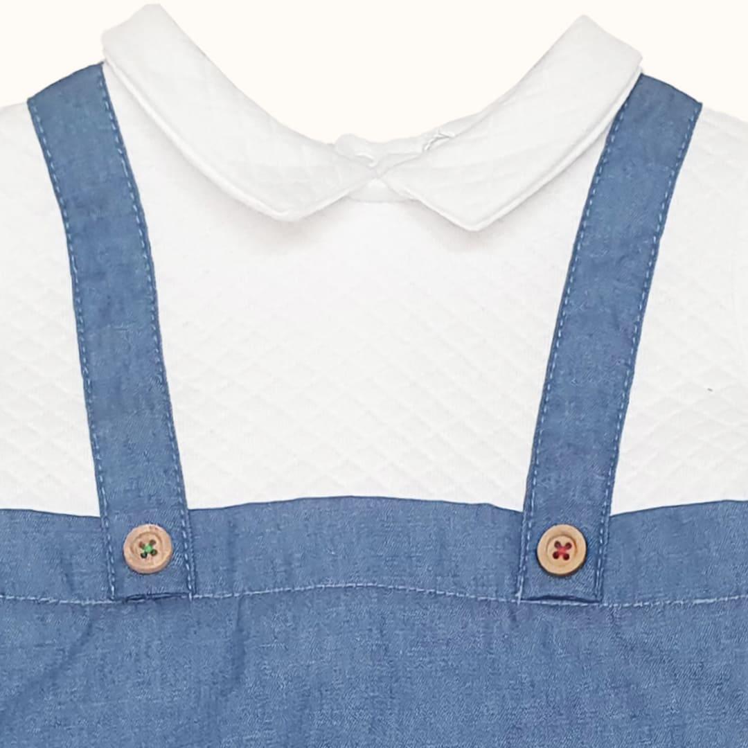 Primeira Roupa Mini Denim Branco Azul - Pim-Pam-Pum Baby