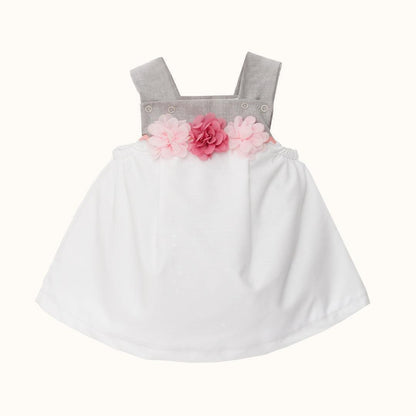 Vestido e Body/Cueca e Sapatos Jardim Branco/Cinza - Pim-Pam-Pum Baby