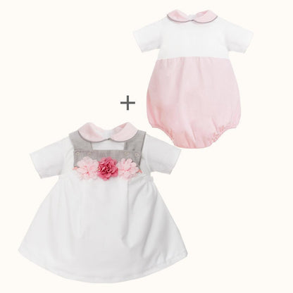 Vestido e Body/Cueca Jardim Branco/Cinza - Pim-Pam-Pum Baby