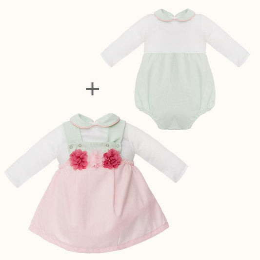 Vestido e Body/Cueca Jardim Rosa/Verde - Pim-Pam-Pum Baby