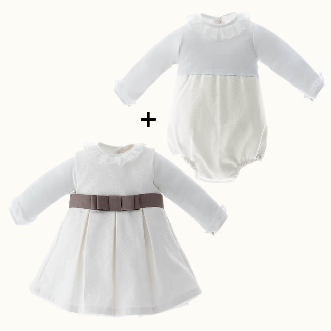 Vestido e Body/Cueca Romantic Bege - Pim-Pam-Pum Baby