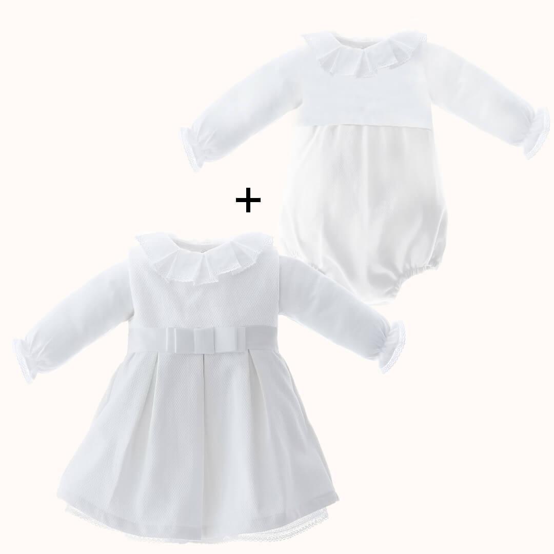 Vestido e Body/Cueca Romantic Branco - Pim-Pam-Pum Baby