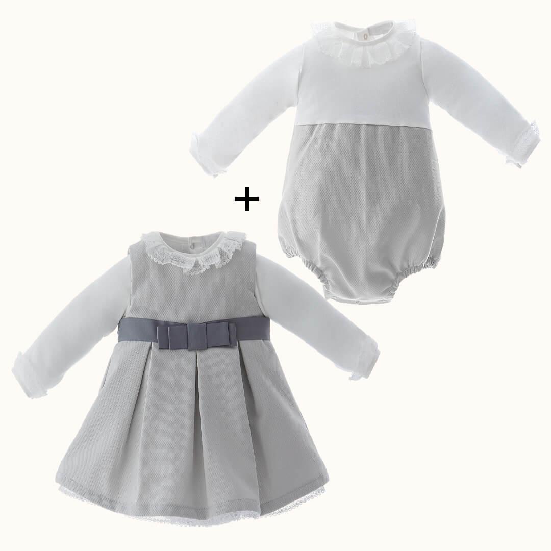 Vestido e Body/Cueca Romantic Cinza - Pim-Pam-Pum Baby